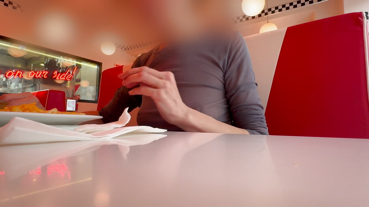 Having lunch in a restaurant wearing totaly sheer top exposing my pierced nipples and sexy boobs