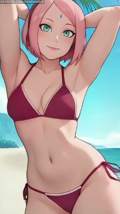 Sakura Haruno Bikini Beach Stretch