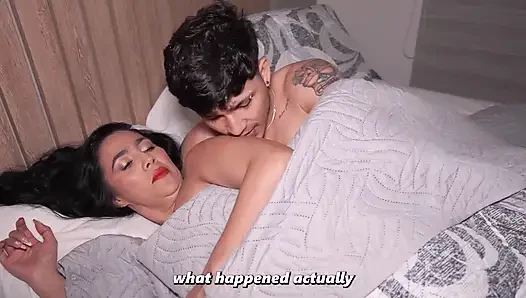 Big-bootied MILF stepson shares hotel bed and ends up sucking his cock!