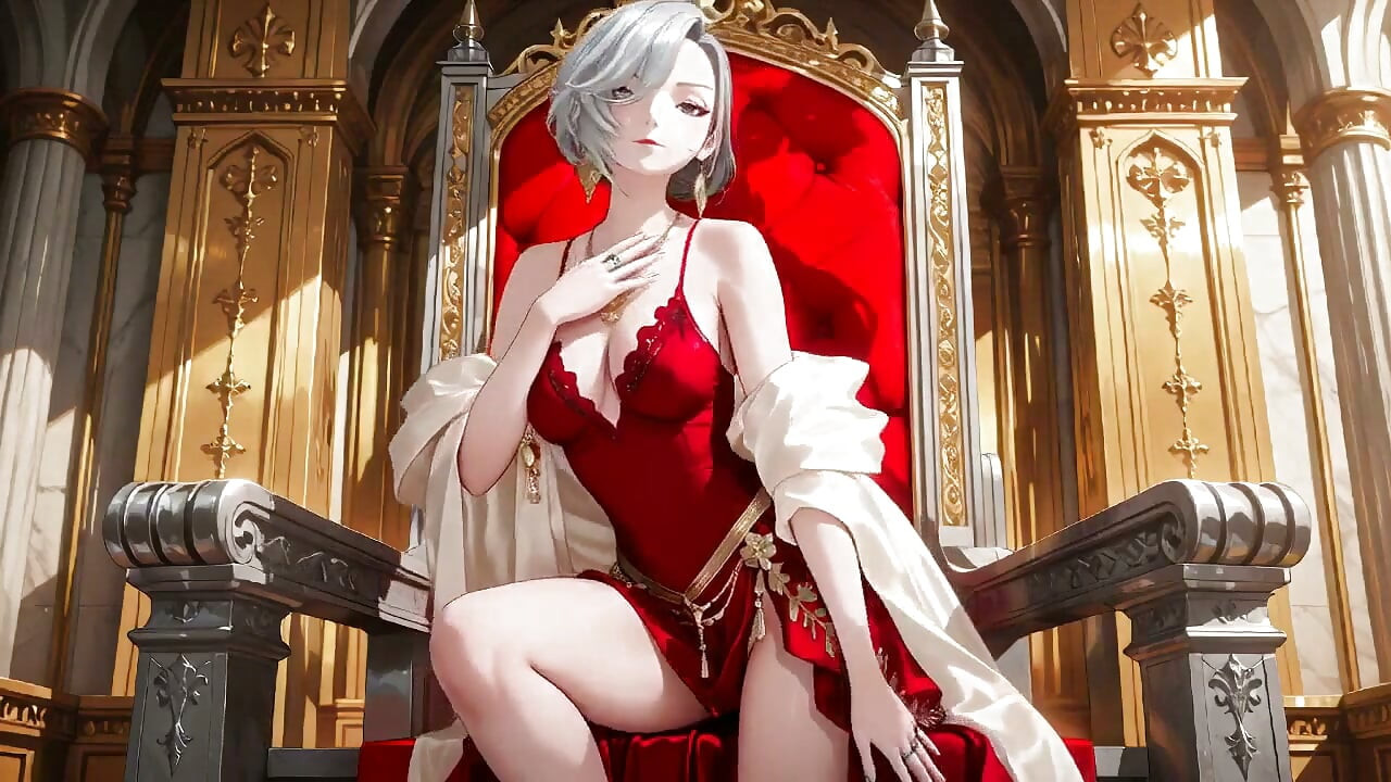 Silver Queen on the Golden Throne! Red Silk, Lazy Gaze, and a Teasing Glance That Melts You