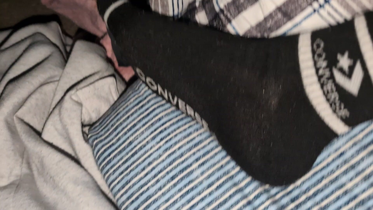 Showing My Sweaty Socked Foot In My Bed