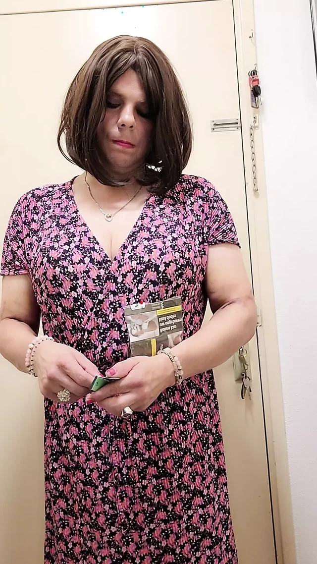 Crossdresser smoking and getting hard