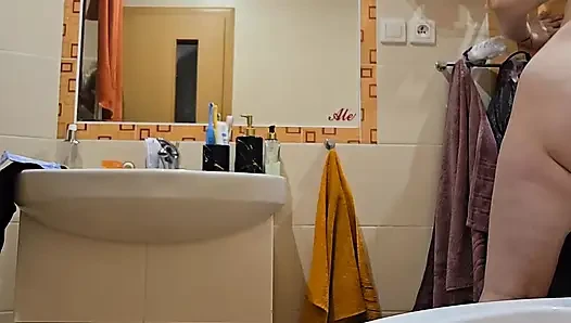 Cute BBW Wife with Big Soft Natural Tits and Big Ass Takes a Shower