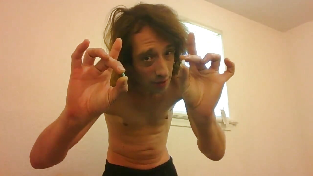 Topless Transgirl Taking Hormone Replacement Pills; Almost a Year on Hrt