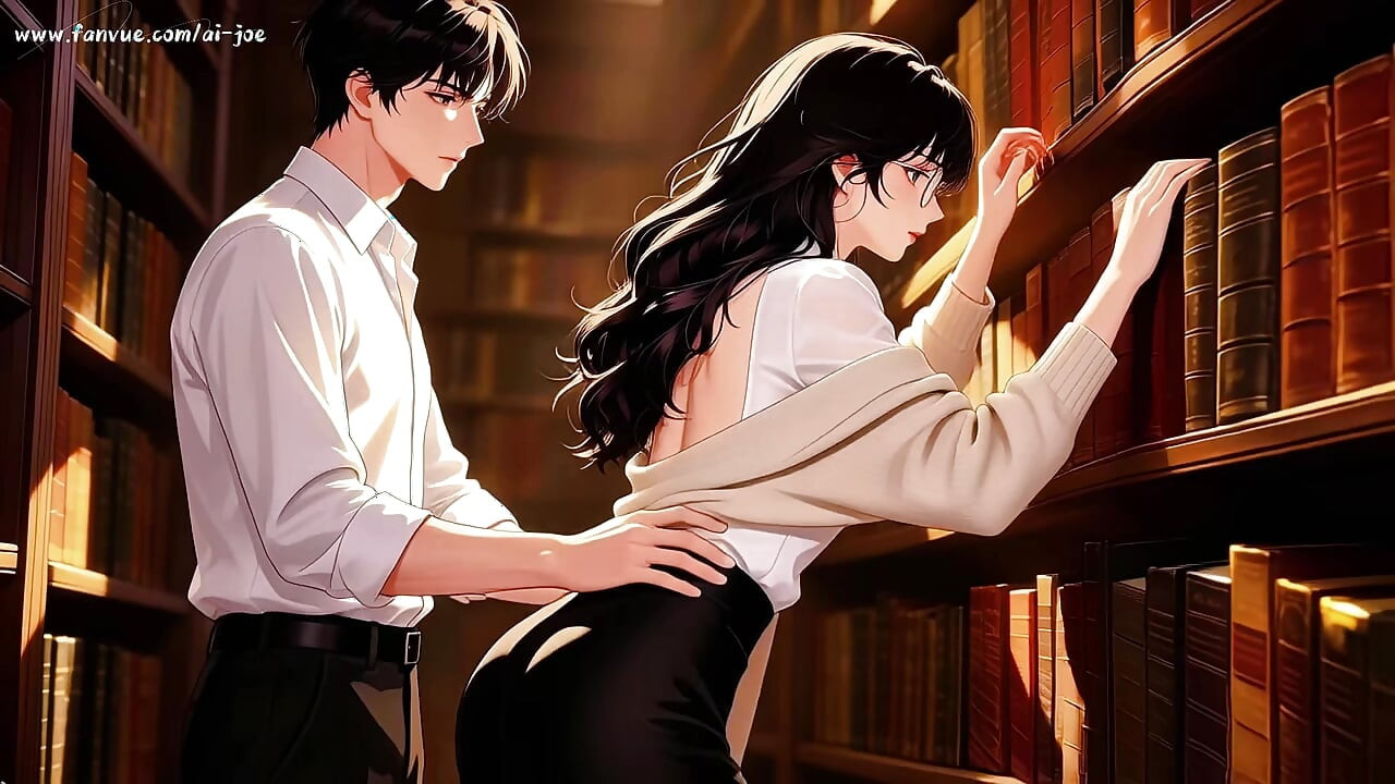 Gap Moe óculos linda mulher, a sessão de estudo privado na biblioteca. Super tentação. Episódio 2. Gerada por IA