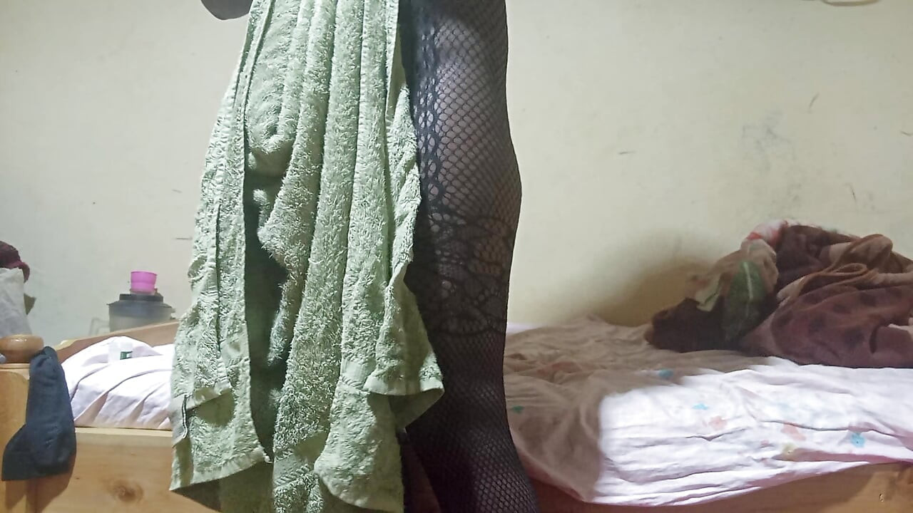 Horny African crossdresser stroking his big black dick in bed until big cumshot