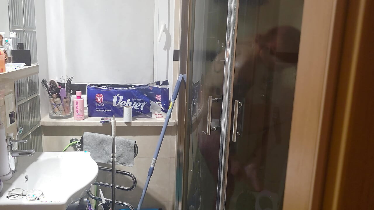 BIG CUM ! After Shower, i put my leather bodysuit, and make blowjob for my stepbrother !, i have my finger in his ass