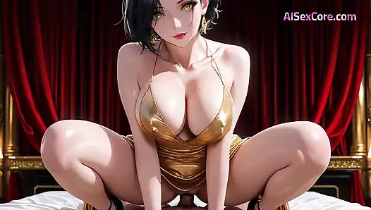 Dewi emas panggung yang kosong berlutut untuk seks kotor dan mendapat sorotan wajah tebal (AI Animation)