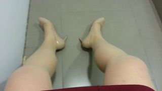 Beige Patent Pumps with Pantyhose Teaser 20