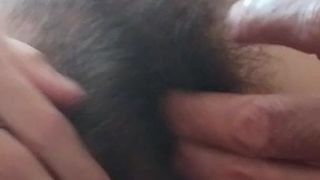 Caressing a beautiful hairy girl