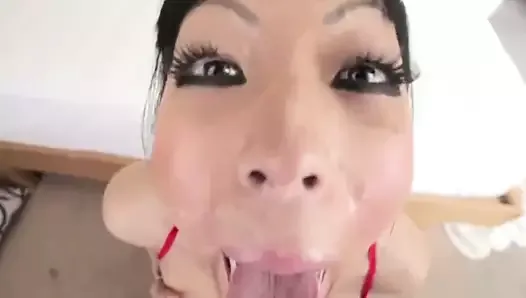 Asian slut Gaia gets big POV facial cumshot
