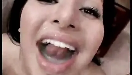 Sativa Rose lets 2 cocks cum in her mouth and swallows all!