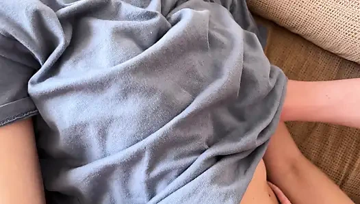 My slutty stepsister let me cum on her teen tits, tender handjob