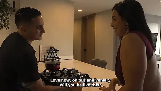 Evli kadın kocasının komşusunun sadakatsizliğini keşfediyor ve yıldönümü için onunla üçlü seks yapıyor