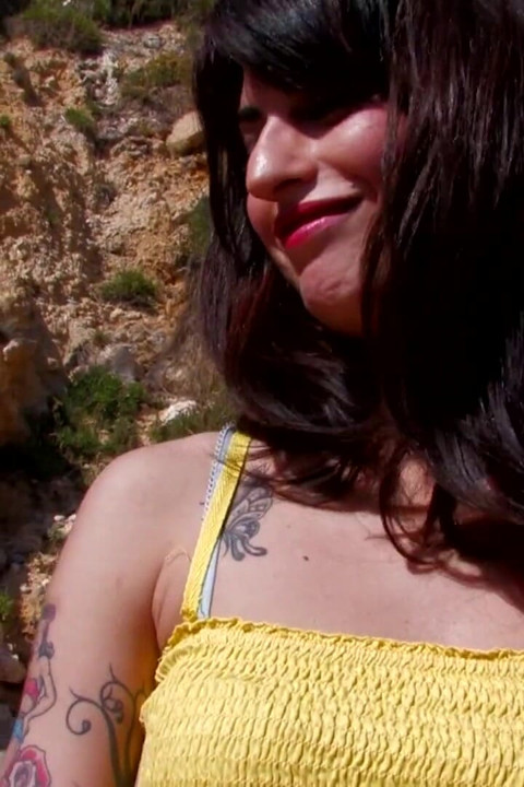 Tattooed woman fucked hard in the open
