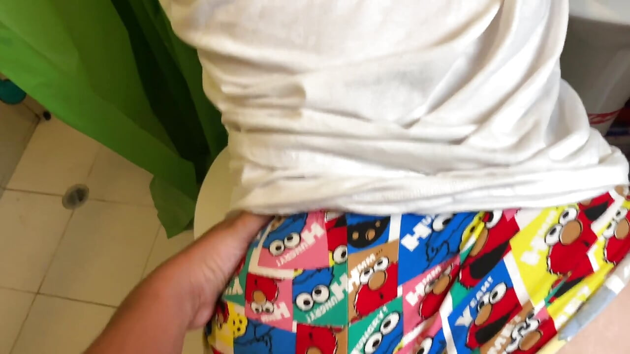 My Stepsister Seduces Me with Her Big Ass in Pijamas Thong in the Bathroom