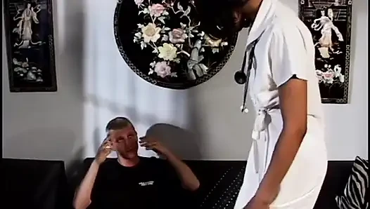 Excellent ebony nurse blows dick and rides it for a great orgasm