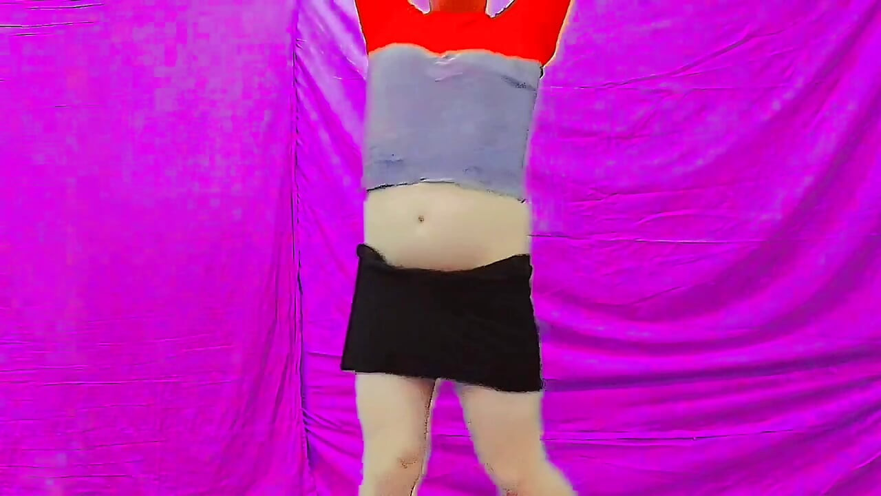 Sweet shemale dancing in rainbow-colored fairy lights