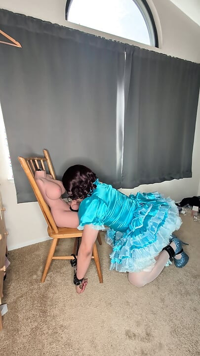 Sissy Maid Gets Her Collar Locked to Her Doll's Cock!