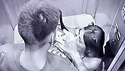 Real amateur threesome on the elevator