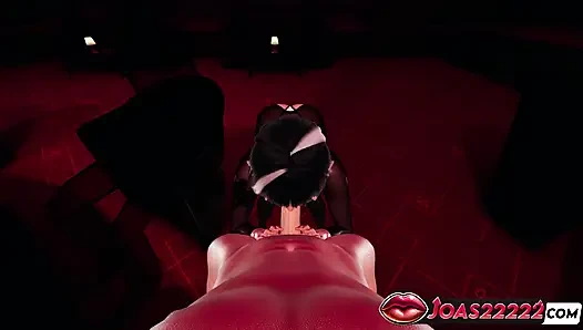 Ateşli riri naylon 3 boyutlu hentai: büyük yarak üzerinde ayakta elle muamele, ıslak sakso inliyor ve sikiş deliği gırtlağına kadar boşalmayla bitiyor