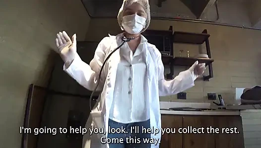 LATINA NURSE milks my CUM sample with Machine and his deepthroat