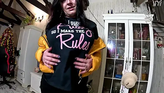 Shiny Yellow Downjacket BJ - Pussy Rules Shirt and Double Cum on My Clothes