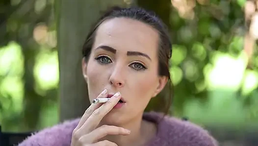 Close up Outdoor Smoking - Petite Brunette