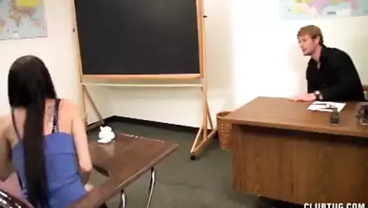 Four-eyed schoolgirl jerks off the teacher