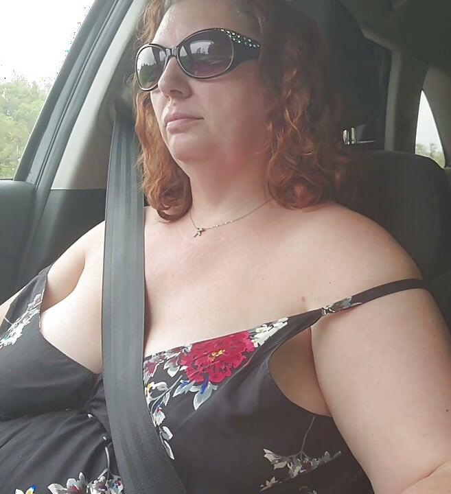 Curvy Hot MILF Driving Through Town and Construction Topless and Playing with Big Natural Tits and Nipples