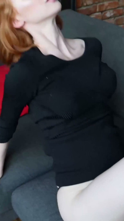 Hot redhead teen Lenina Crowne gets fucked in her black mini dress and gets creampied | Clip 2