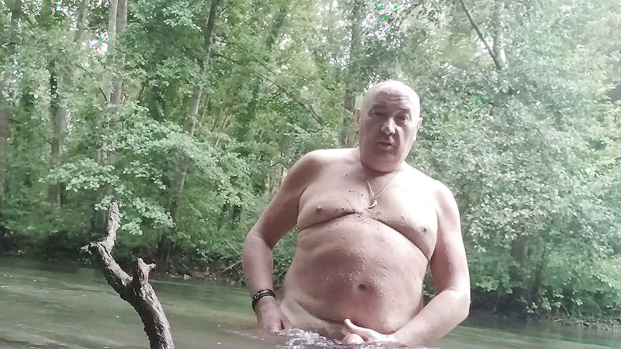 Pascal, the good big pig exhibited from France, takes his foot and drinks his piss before cumming in the river under a delicious summer rain