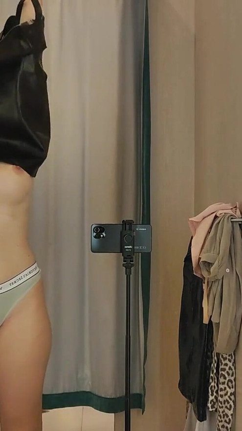 Seducing you in a fitting room. Try on haul transparent clothes | Clip 1