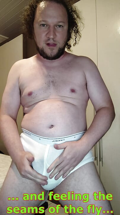 Verbal tease and cum in white Jockey Y-front full rise briefs