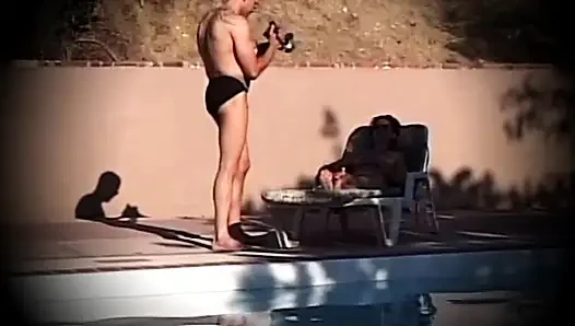 Girl with Hairy Pussy Fucked by Three Big Cocks in the Pool