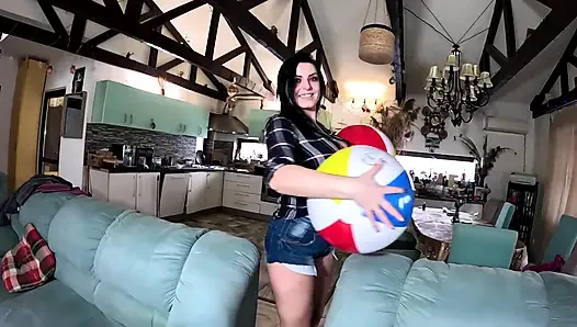 Beach Ball Pressure Play Barefoot Squeeze, Cameltoe & Thigh Crushing