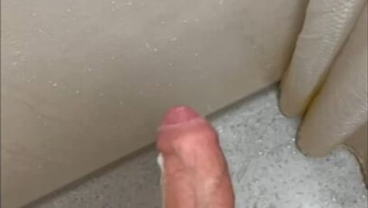 In the hostel shower, rubbing my big white cock