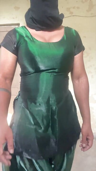 shiny silky crossdresser outfit suit salwar desi