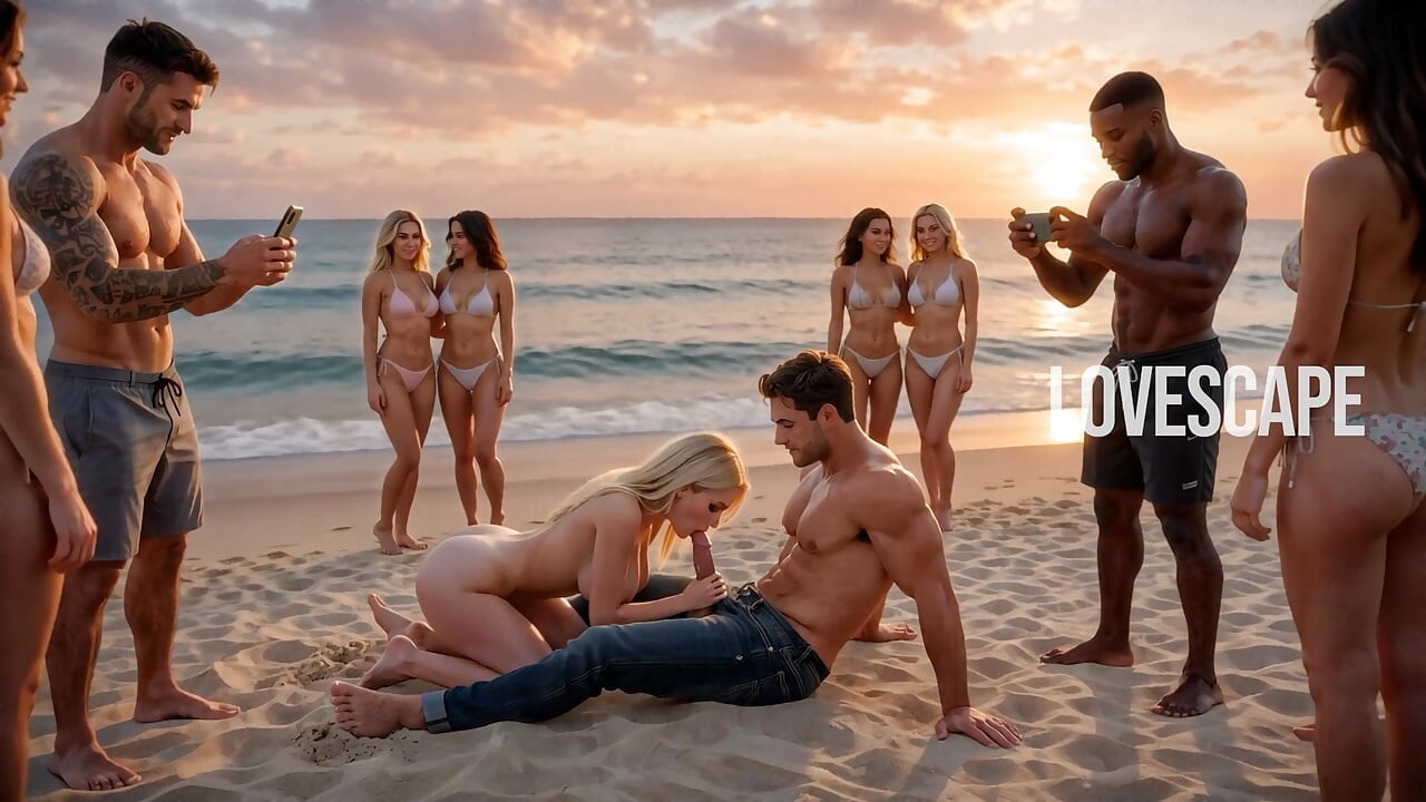 Blondynka ssie kutasa na plaży (AI)