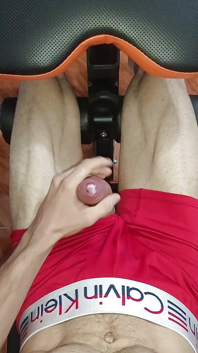 Submissive fitness big cock in the gym, six pack