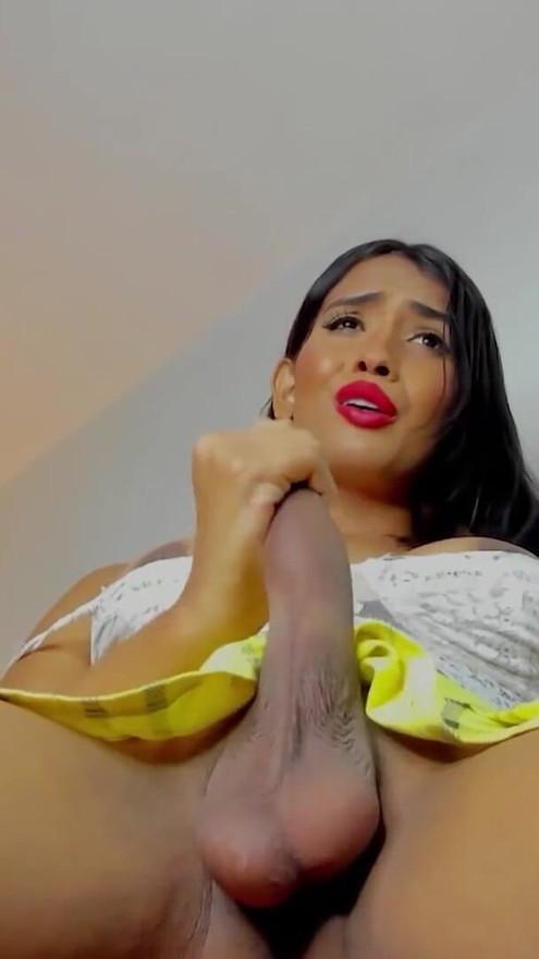 Transgender Beauty Carmina Khourmy Strokes Her Big Cock! | Clip 1