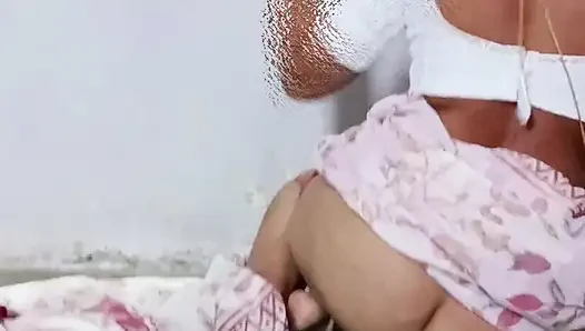The beautiful step-sister took off her saree alone in the room and the stepbrother secretly saw the sister undressing