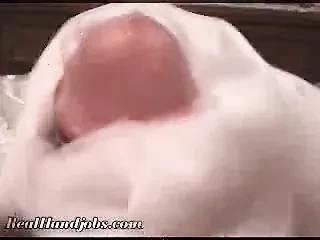 Sexy wife gives handjob using silk slip