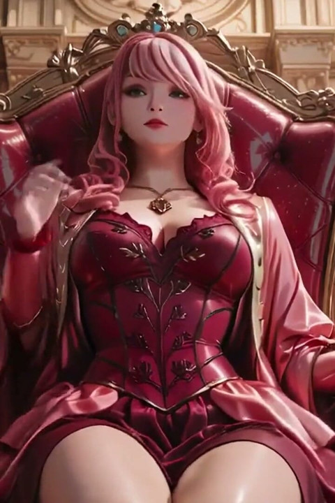 Crimson Throne the Pink Queen's Coronation! Deep Red Silk, Golden Goblet, and a Lazy Gaze From the Throne. Pure Fantasy