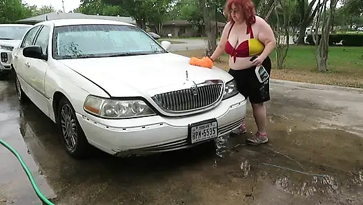 Sexy Mature bbw redhead  Nurse Vicki washes her car!