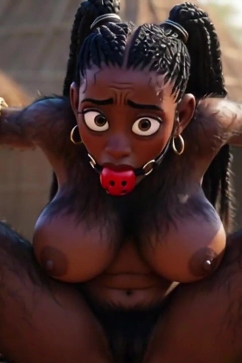 Mujer peluda negra africana en la esclavitud - esperando ser follada por la tribu