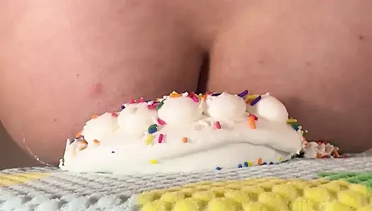 Step mom smashes my birthday cake with her fat pussy