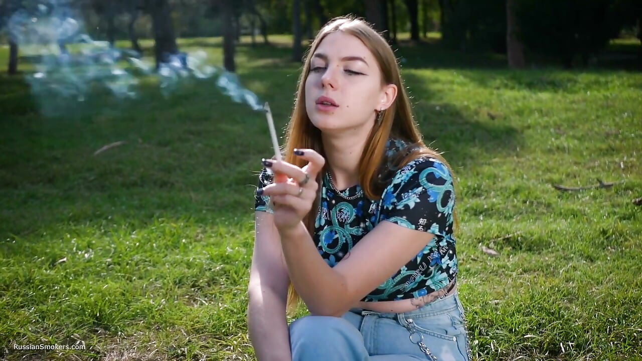 Seductive Russian Beauty Smoking Cigarette Studio Vibes