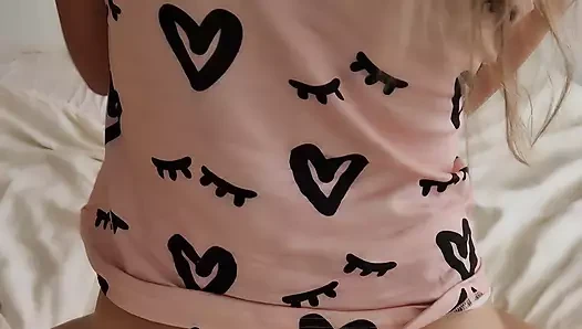 Cute blonde mom starting her day with glass dildo and magic wand - multiple orgasms