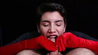 Cum on Red Opera Gloves